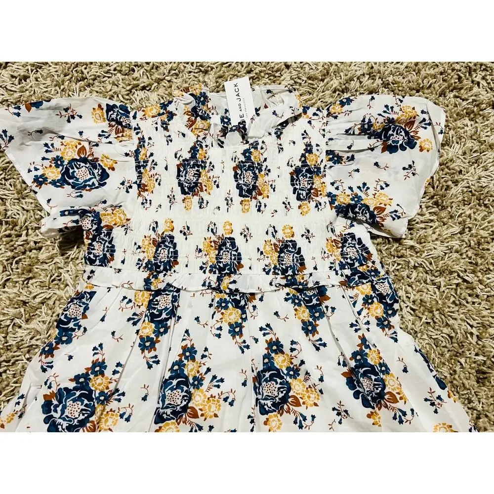 NWT❤️Janie and Jack  FLORAL SMOCKED FLUTTER SLEEVE DRESS sz7